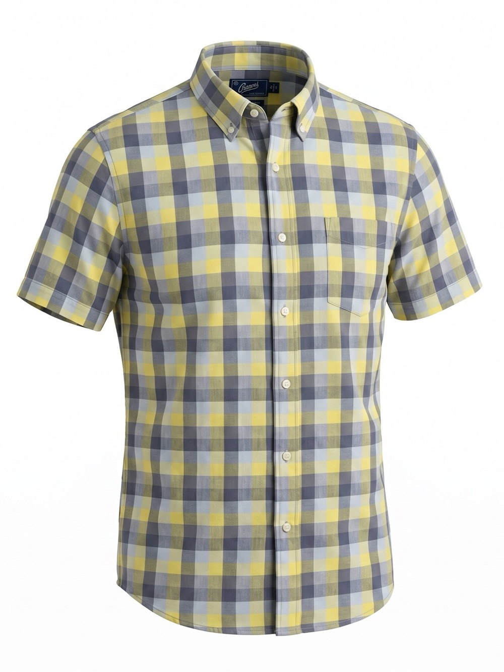 Grayers Gray Yellow Check Button Collar Short Sleeve Shirt‎